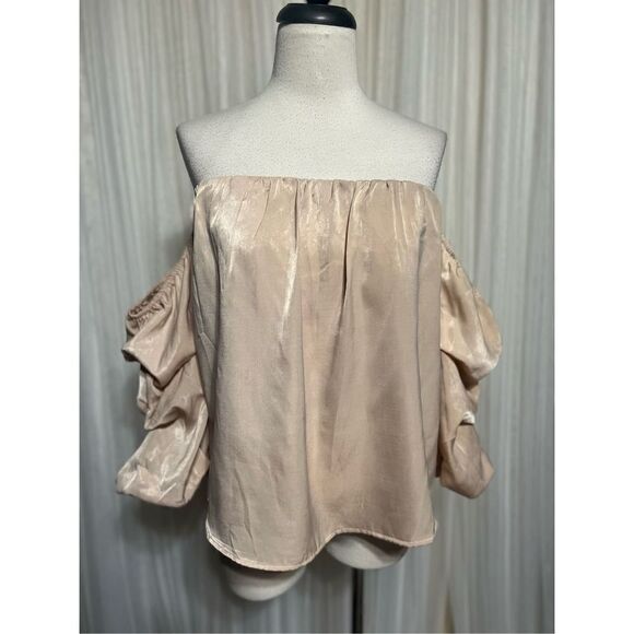 Miami Dusty Rose Silky Cold Shoulder Long Sleeve Blouse Size M - Picture 1 of 4